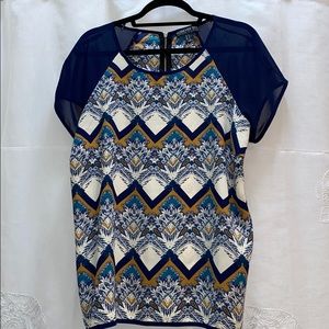 Navy patterned Sheer blouse.